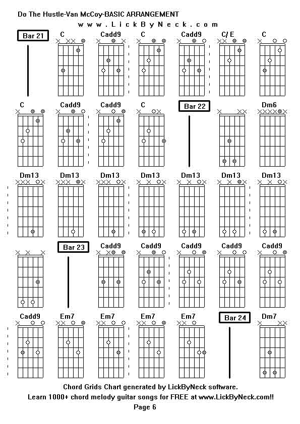 Chord Grids Chart of chord melody fingerstyle guitar song-Do The Hustle-Van McCoy-BASIC ARRANGEMENT,generated by LickByNeck software.